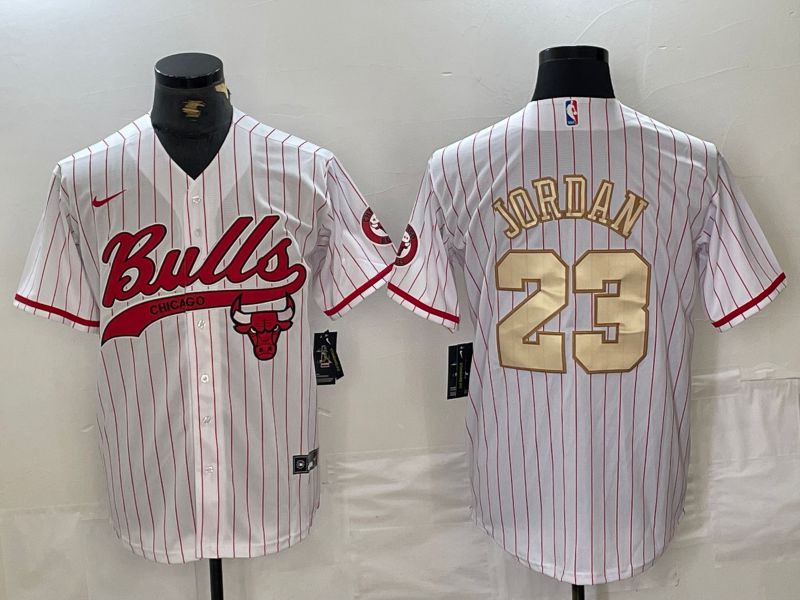Men Chicago Bulls #23 Jordan White Stripe Jointly 2024 Nike NBA Jersey style 1